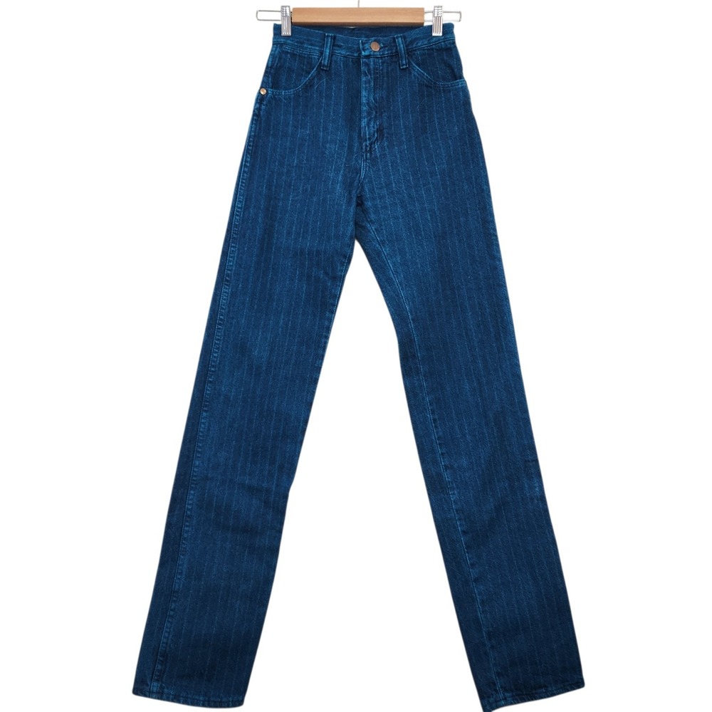 Vintage 90s Wrangler 14MWZ Cowboy Cut Jeans Made in USA Pinstripe Blue Sz 1x34